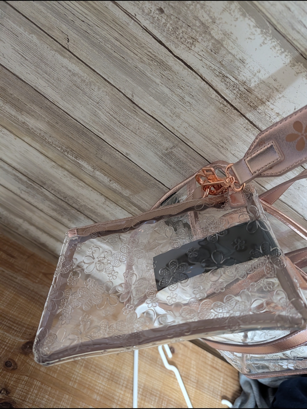 Loungefly Clear Tote with Rose Gold Trim and Floral Accents - Picture 5 of 6